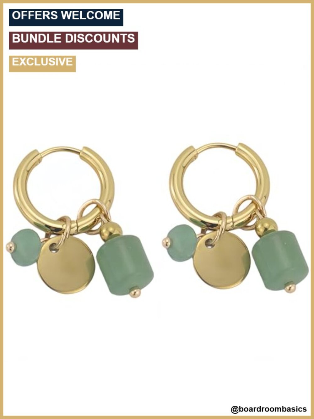 Gold Plated Huggie Hoop Earrings with Natural Stone Charms